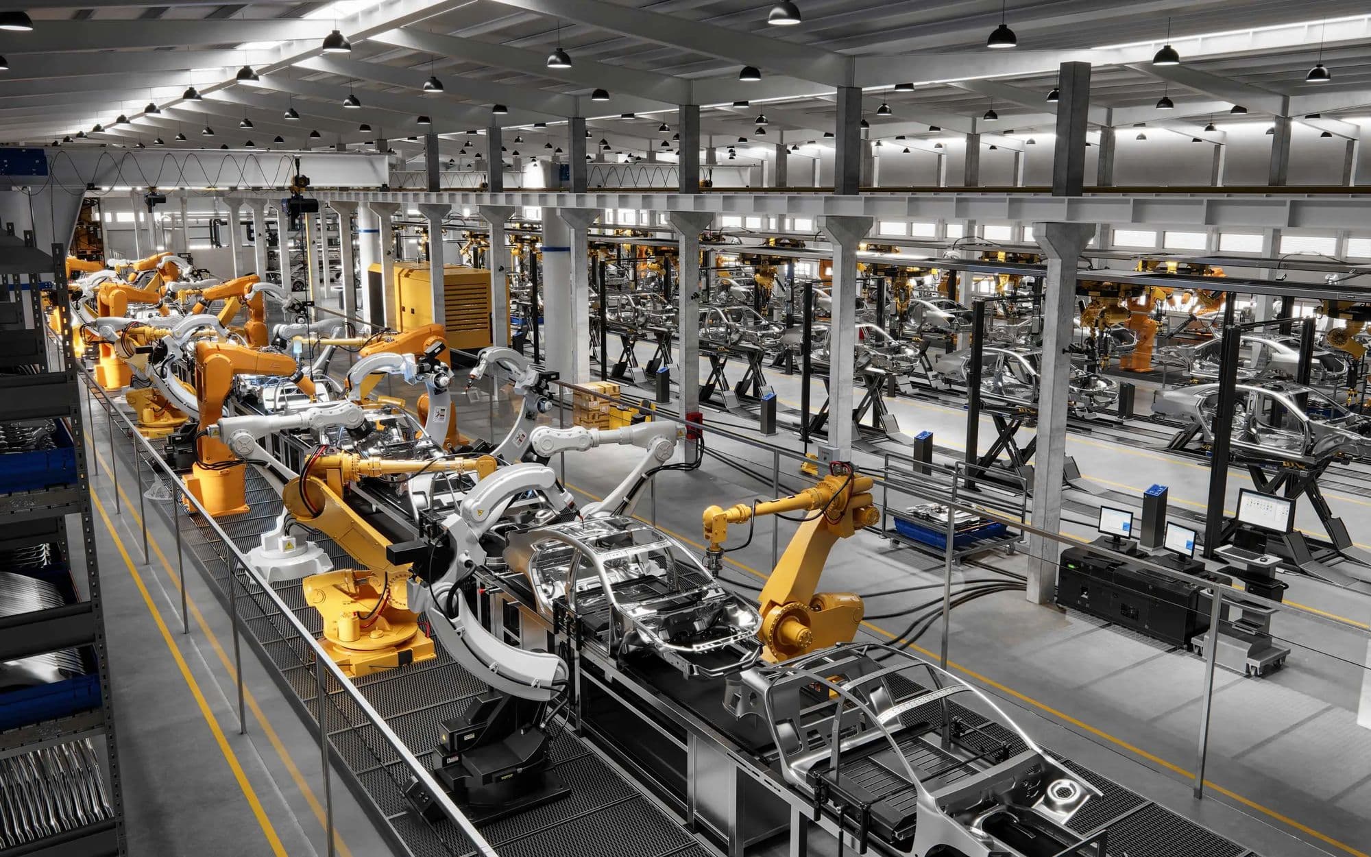 Robot arms on an automated production line